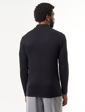 T-shirt a collo alto a costine e a maniche lunghe