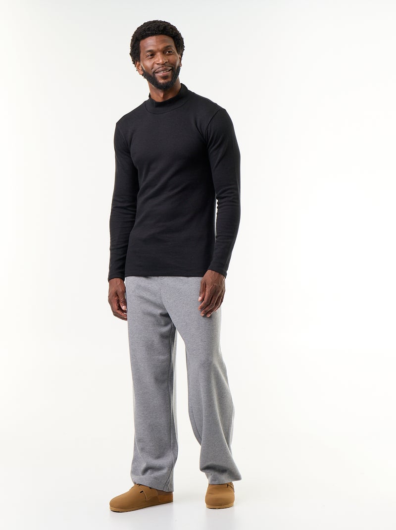 T-shirt a collo alto a costine e a maniche lunghe Nero - Kiabi
