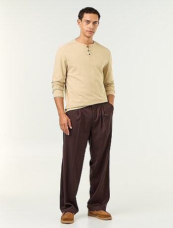 T-shirt a collo tunisino a maniche lunghe