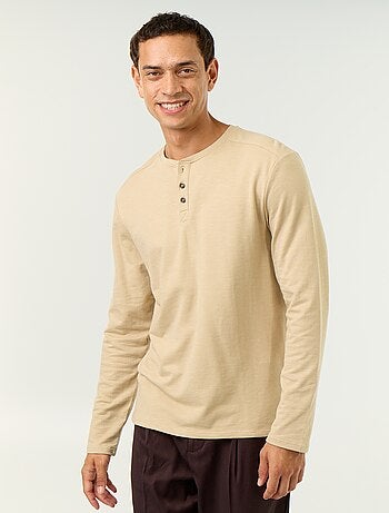 T-shirt a collo tunisino a maniche lunghe