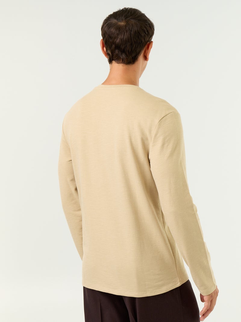 T-shirt a collo tunisino a maniche lunghe Beige - Kiabi