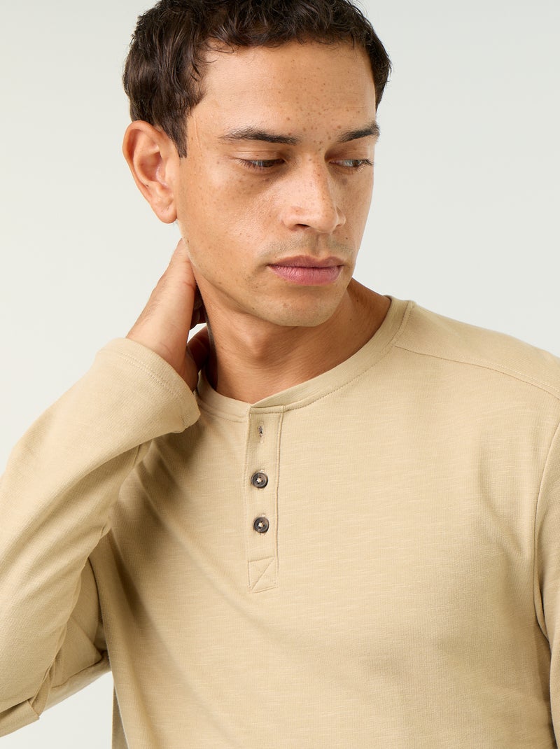 T-shirt a collo tunisino a maniche lunghe Beige - Kiabi