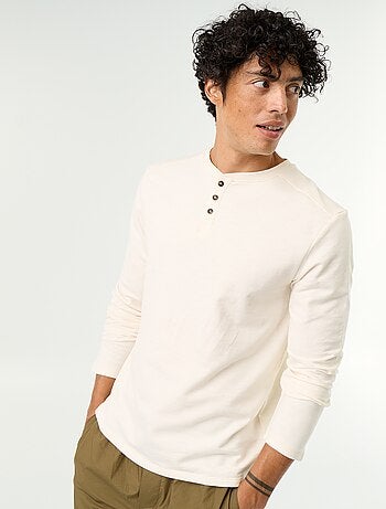 T-shirt a collo tunisino a maniche lunghe