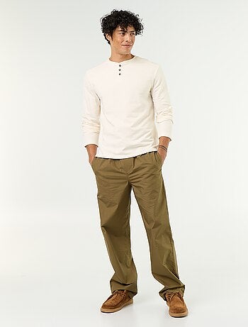 T-shirt a collo tunisino a maniche lunghe