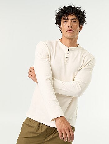 T-shirt a collo tunisino a maniche lunghe