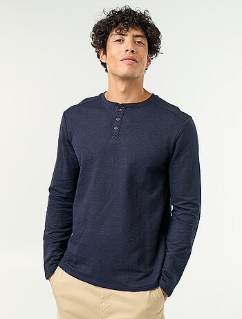T-shirt a collo tunisino a maniche lunghe
