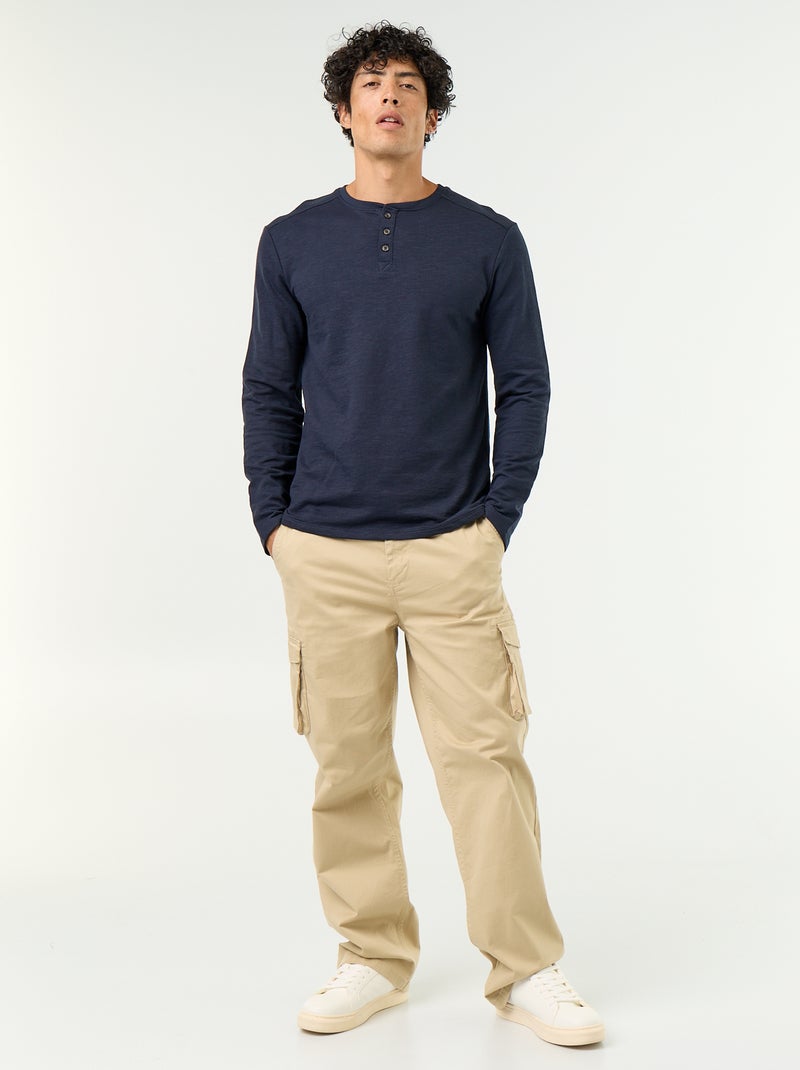 T-shirt a collo tunisino a maniche lunghe Blu - Kiabi