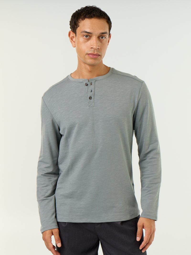 T-shirt a collo tunisino a maniche lunghe Blu - Kiabi