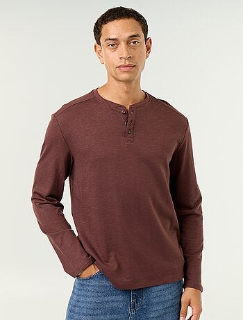 T-shirt a collo tunisino a maniche lunghe