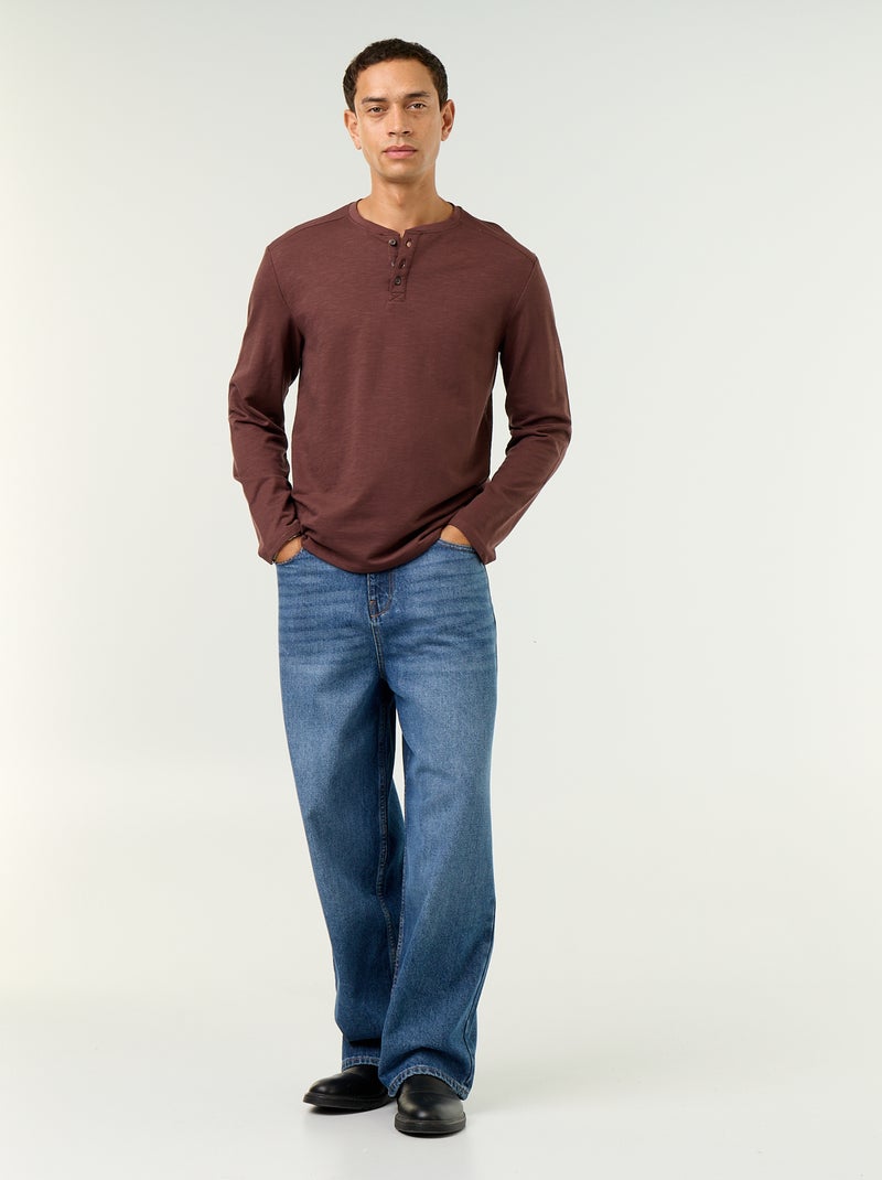 T-shirt a collo tunisino a maniche lunghe Marrone - Kiabi