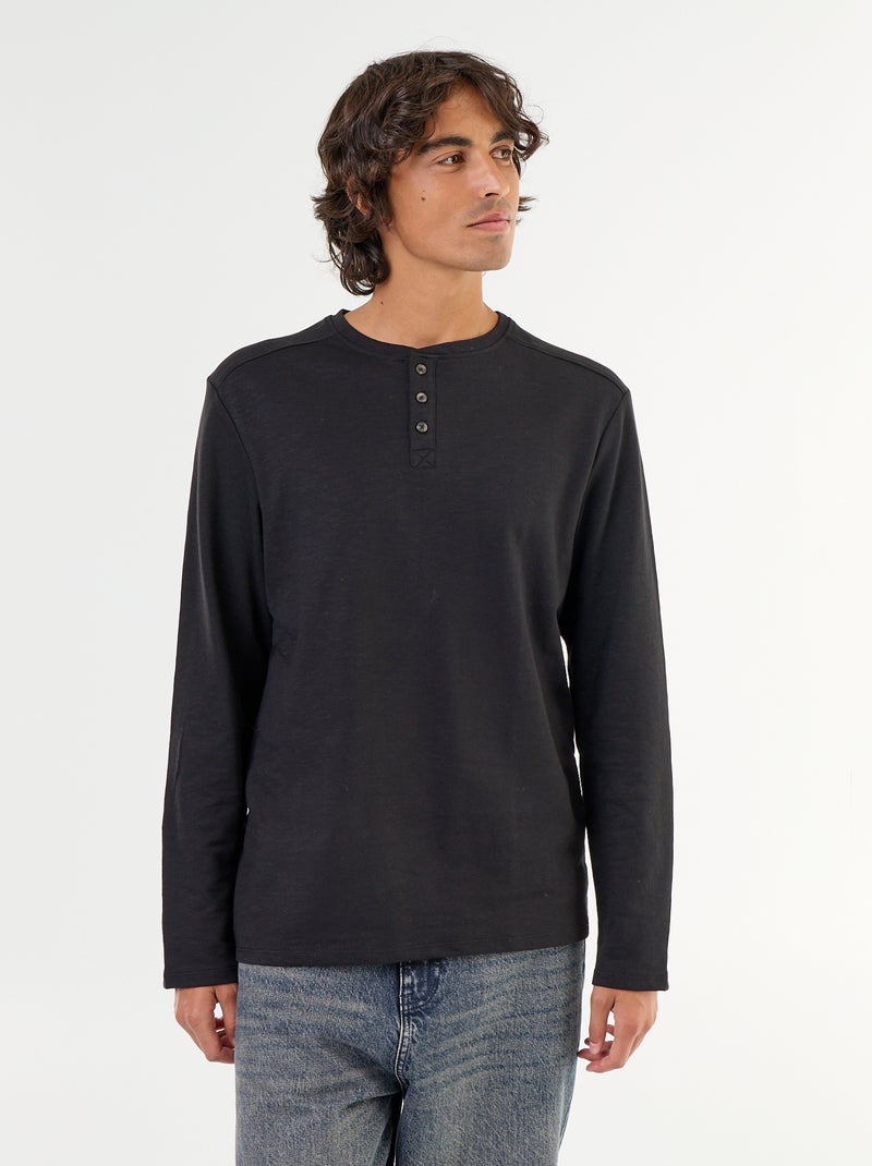 T-shirt a collo tunisino a maniche lunghe Nero - Kiabi