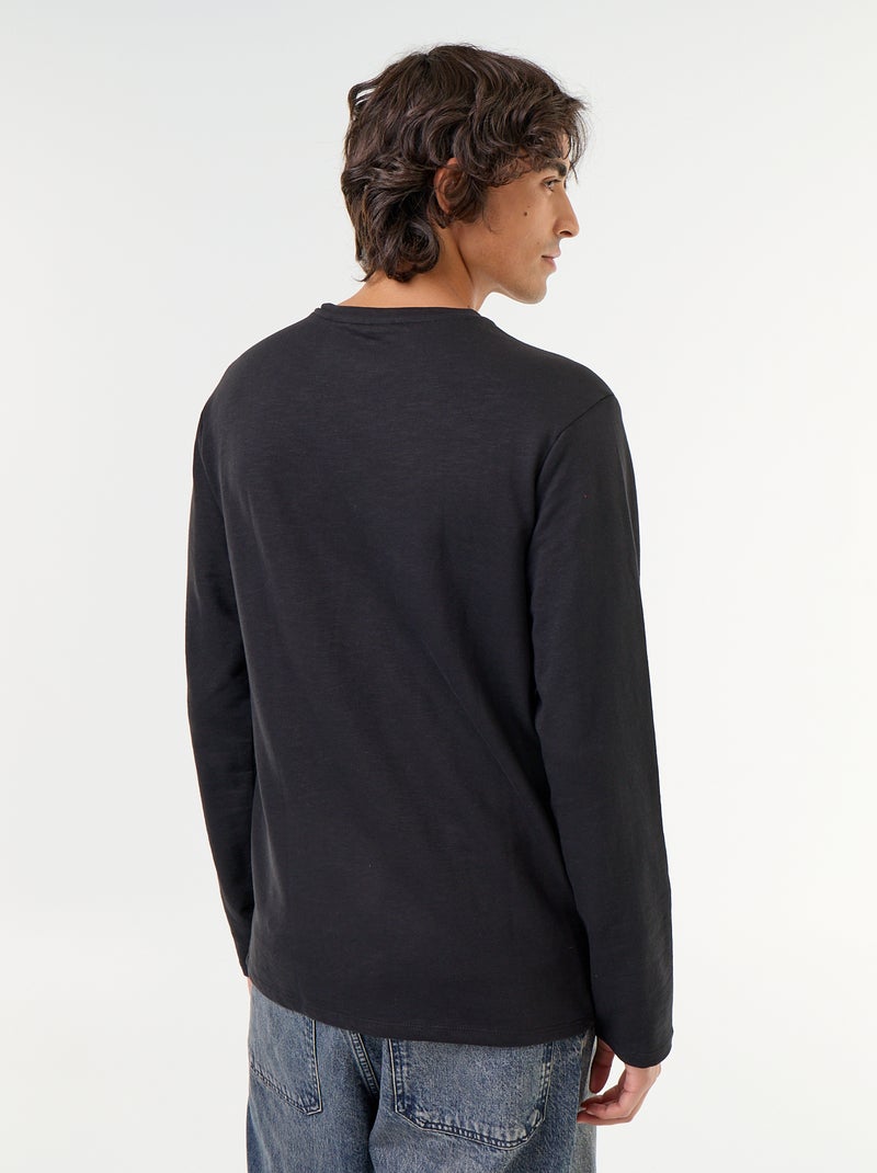 T-shirt a collo tunisino a maniche lunghe Nero - Kiabi