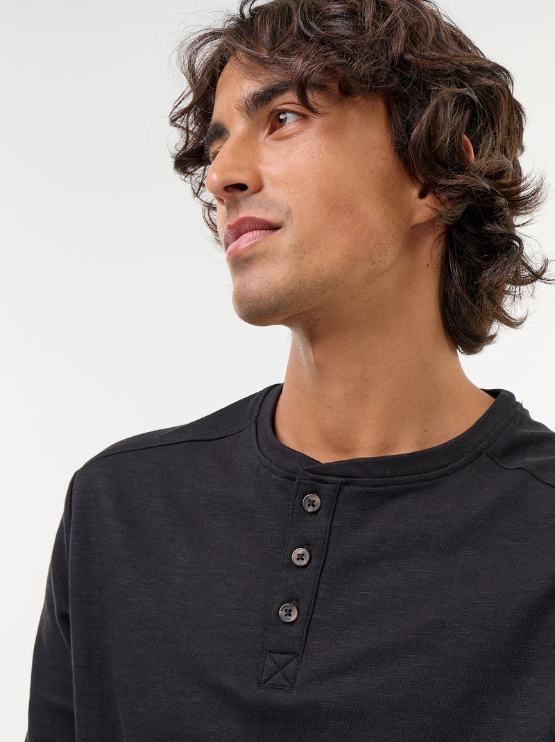 T-shirt a collo tunisino a maniche lunghe Nero - Kiabi