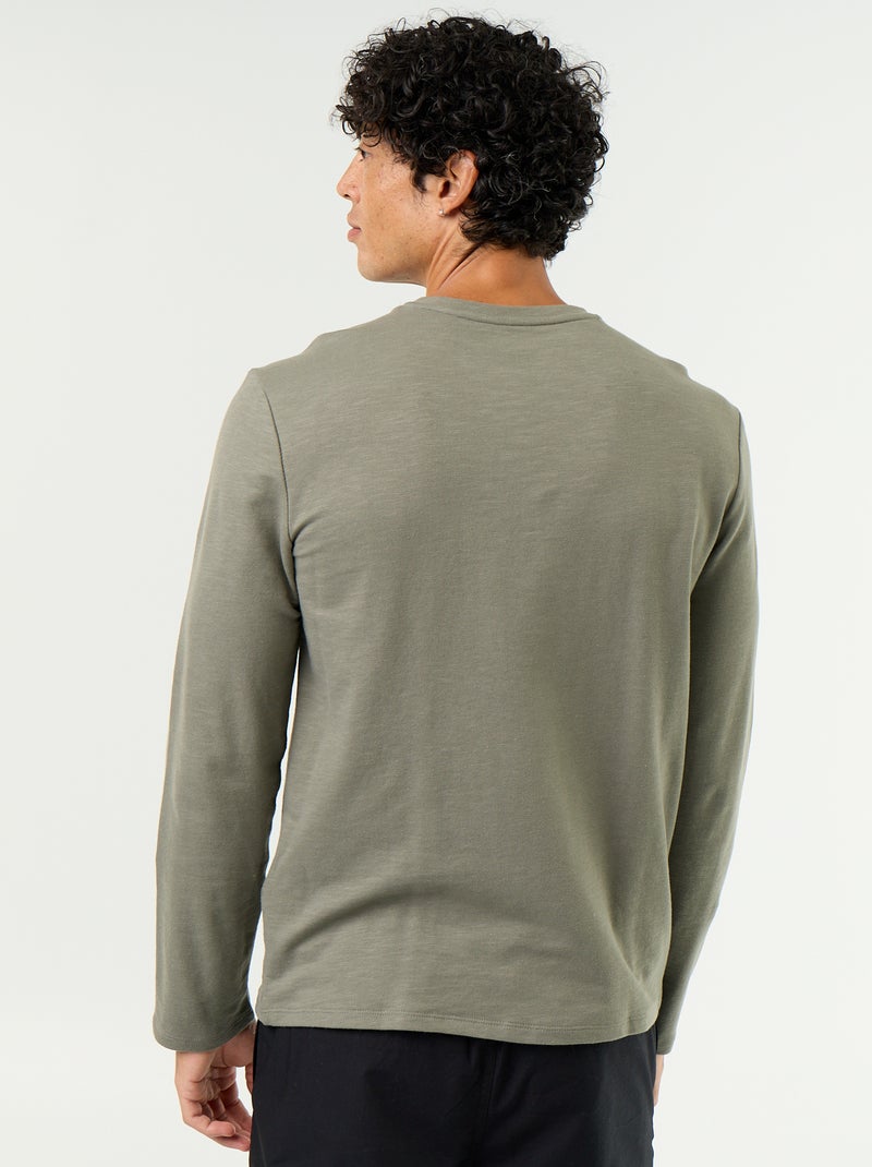 T-shirt a collo tunisino a maniche lunghe Verde - Kiabi