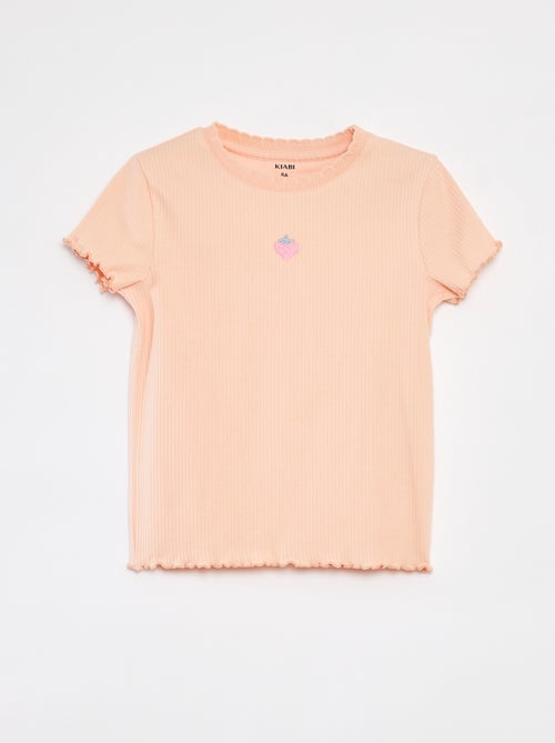 T-shirt a coste a maniche corte con bordi smerlati - Kiabi