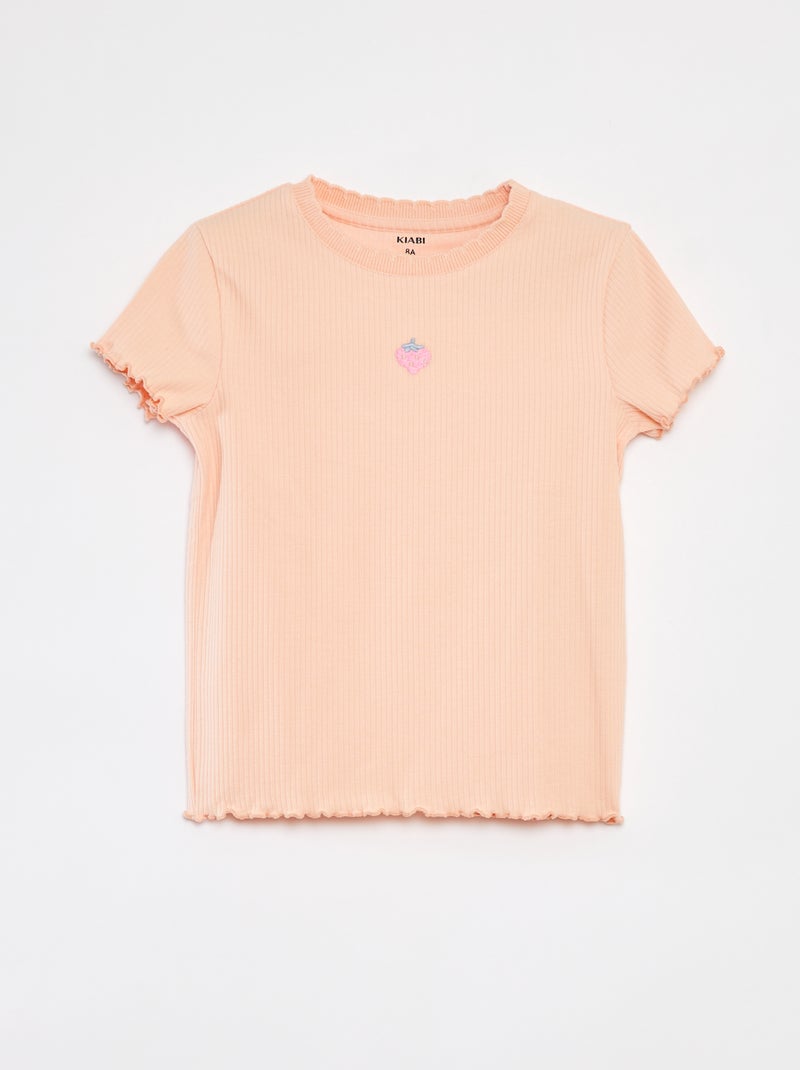 T-shirt a coste a maniche corte con bordi smerlati ARANCIONE - Kiabi