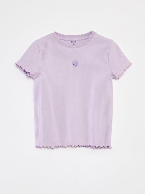 T-shirt a coste a maniche corte con bordi smerlati - Kiabi
