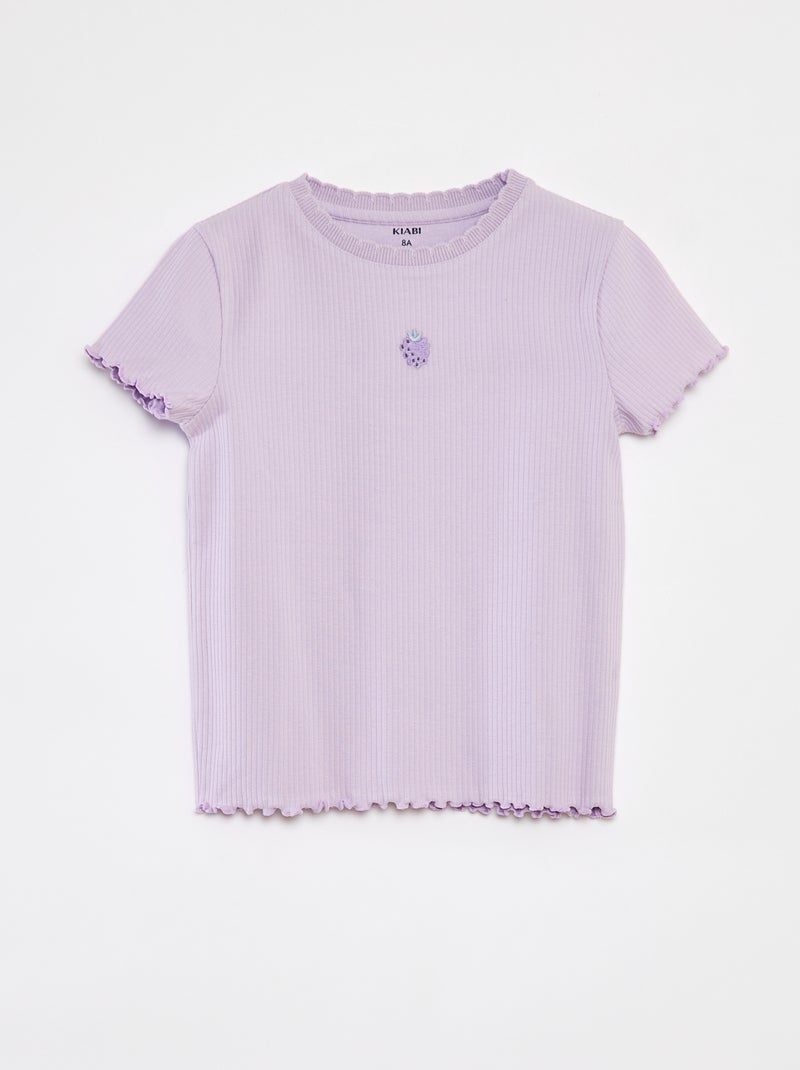 T-shirt a coste a maniche corte con bordi smerlati VIOLA - Kiabi