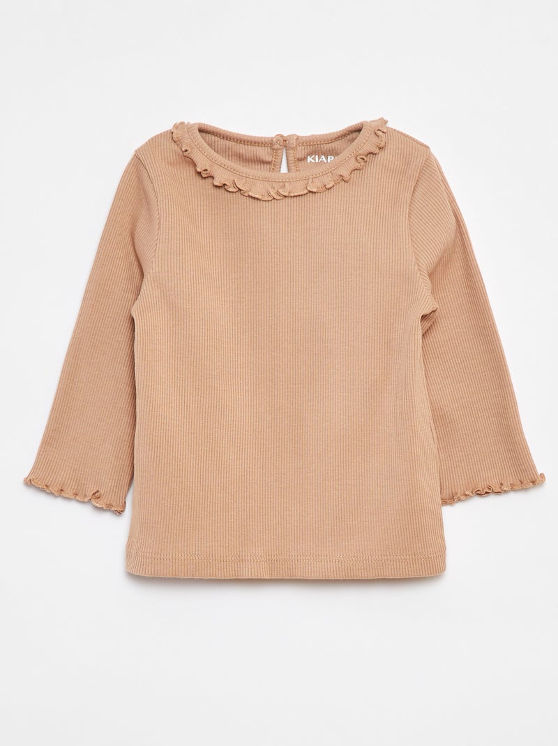 T-shirt a coste a maniche lunghe Beige - Kiabi