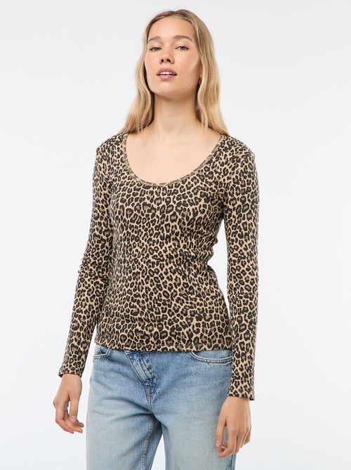 T-shirt a coste a maniche lunghe - Kiabi