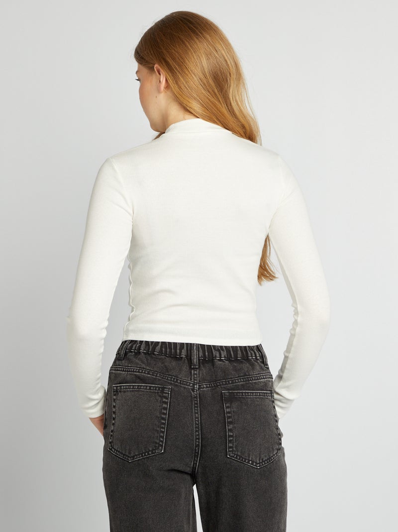 T-shirt a coste a maniche lunghe BIANCO - Kiabi