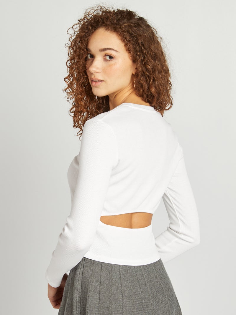 T-shirt a coste a maniche lunghe bianco - Kiabi