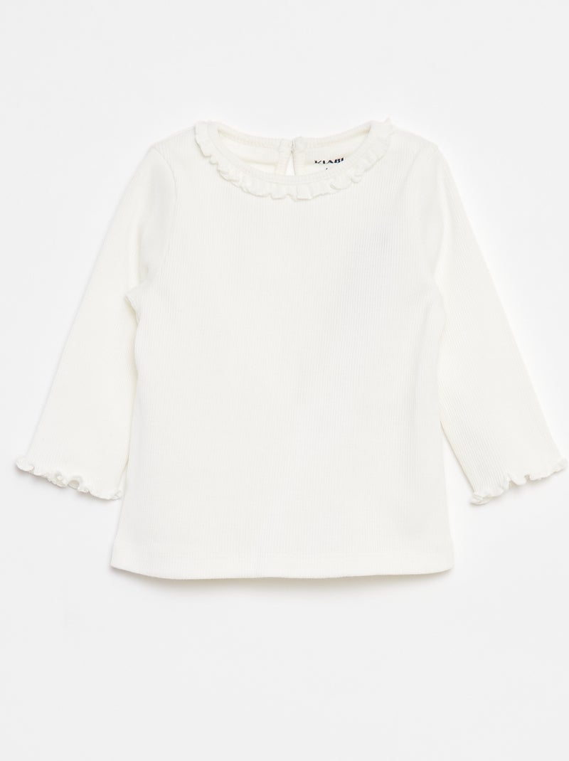 T-shirt a coste a maniche lunghe Bianco - Kiabi