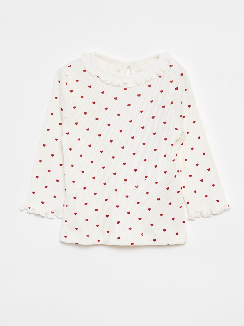 T-shirt a coste a maniche lunghe Bianco - Kiabi