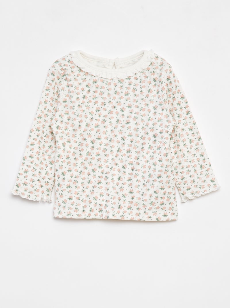 T-shirt a coste a maniche lunghe Bianco - Kiabi