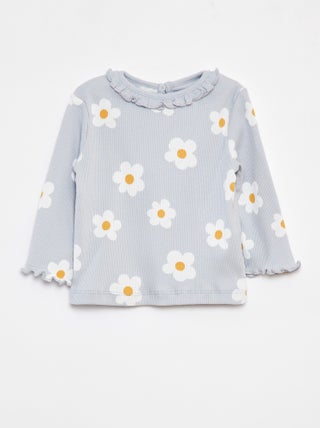T-shirt a coste a maniche lunghe