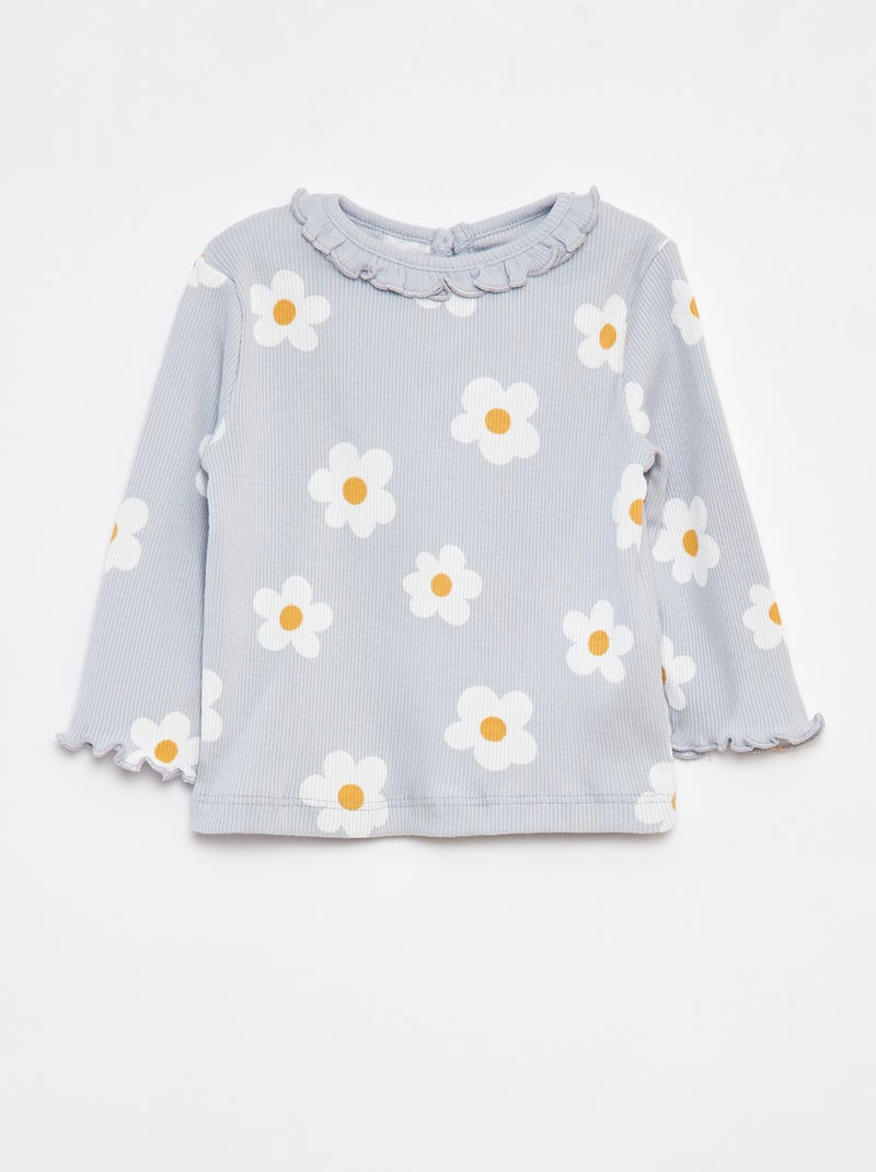T-shirt a coste a maniche lunghe Blu - Kiabi