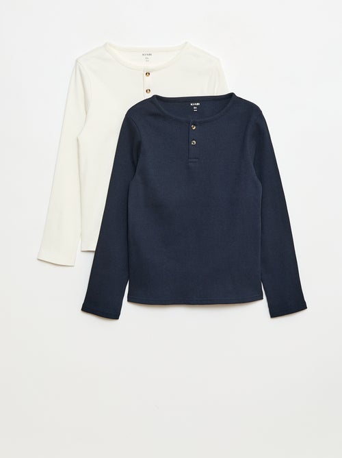 T-shirt a coste a maniche lunghe con collo alla tunisina - Kiabi