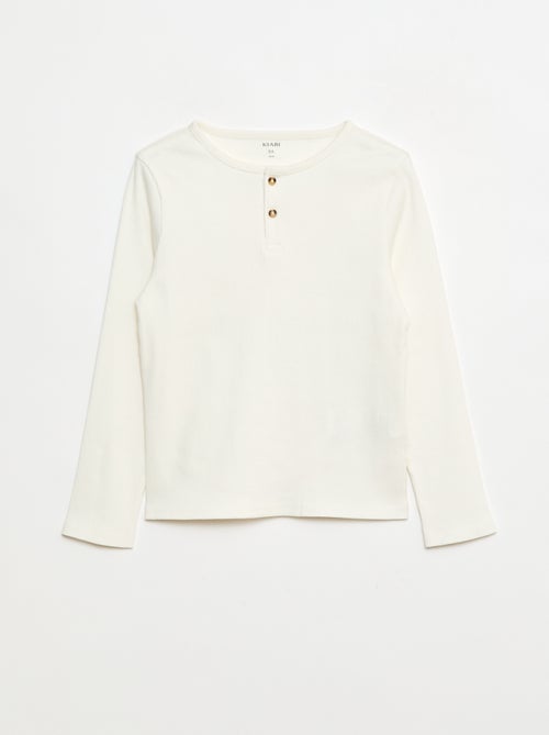 T-shirt a coste a maniche lunghe con collo alla tunisina - Kiabi