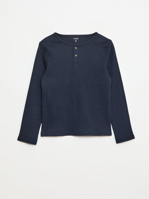 T-shirt a coste a maniche lunghe con collo alla tunisina - Kiabi