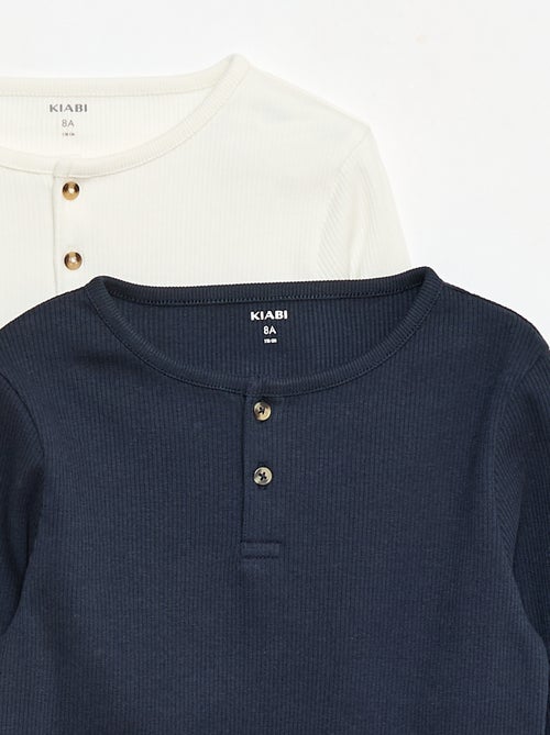 T-shirt a coste a maniche lunghe con collo alla tunisina - Kiabi