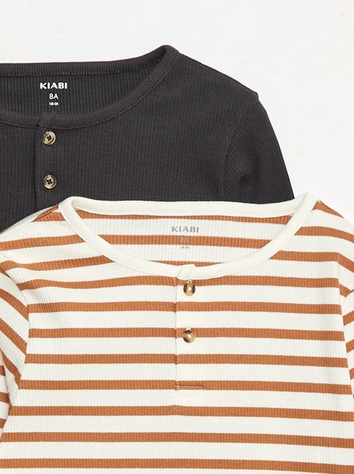 T-shirt a coste a maniche lunghe con collo alla tunisina - Kiabi