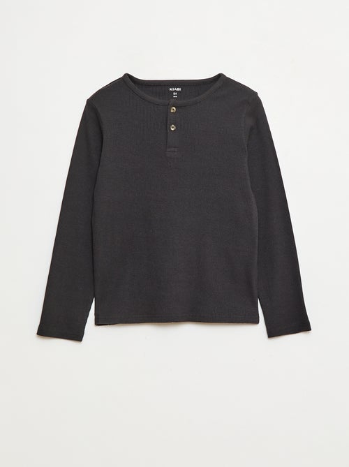 T-shirt a coste a maniche lunghe con collo alla tunisina - Kiabi