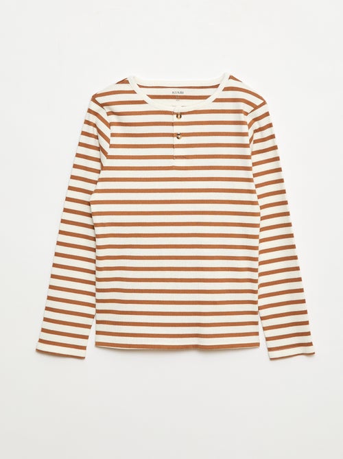 T-shirt a coste a maniche lunghe con collo alla tunisina - Kiabi