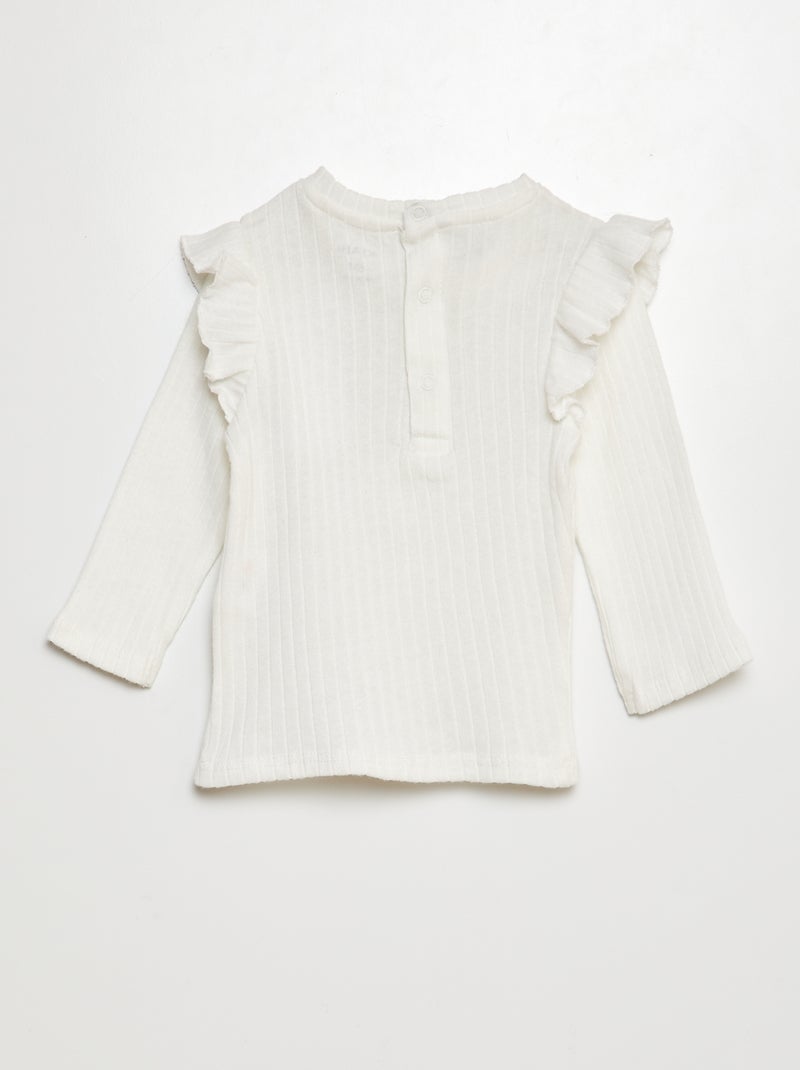 T-shirt a coste a maniche lunghe con volant sul giromanica BIANCO - Kiabi