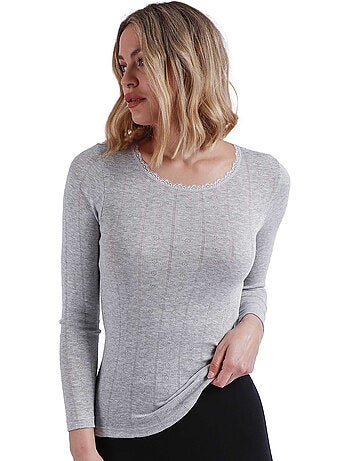 T-shirt a coste a maniche lunghe da donna ADMAS