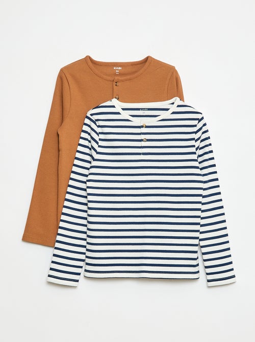 T-shirt a coste a maniche lunghe e con collo tunisino - Kiabi