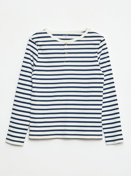 T-shirt a coste a maniche lunghe e con collo tunisino - Kiabi