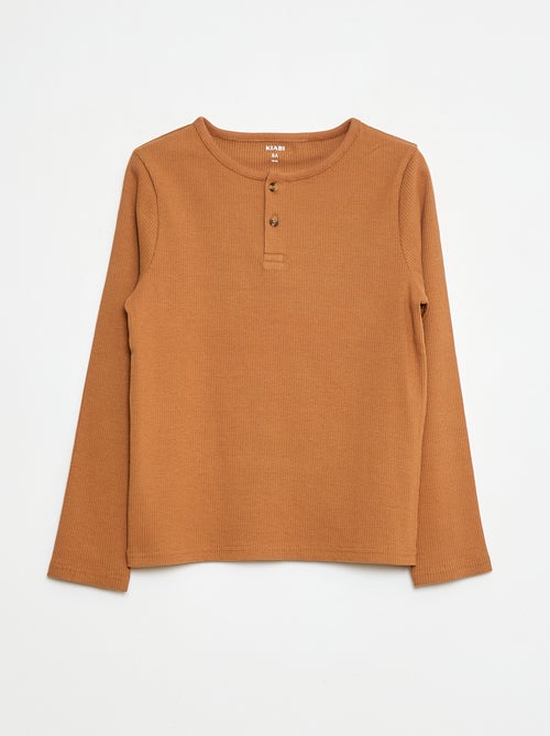 T-shirt a coste a maniche lunghe e con collo tunisino - Kiabi