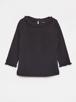 T-shirt a coste a maniche lunghe