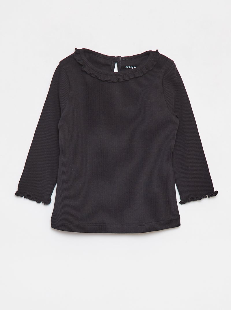 T-shirt a coste a maniche lunghe nero - Kiabi