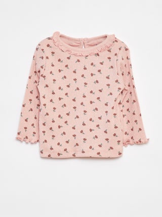 T-shirt a coste a maniche lunghe