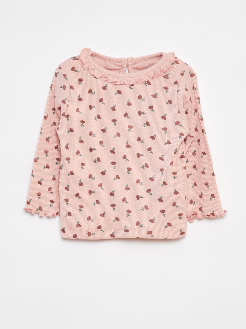 T-shirt a coste a maniche lunghe Rosa - Kiabi