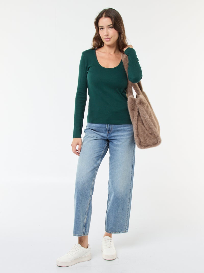 T-shirt a coste a maniche lunghe Verde - Kiabi