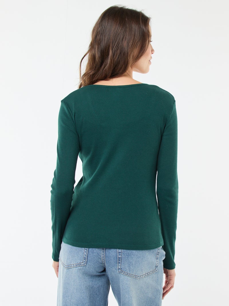 T-shirt a coste a maniche lunghe Verde - Kiabi