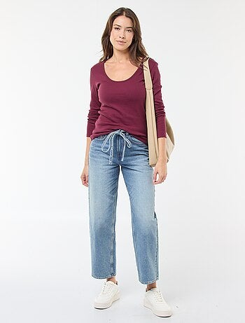 T-shirt a coste a maniche lunghe